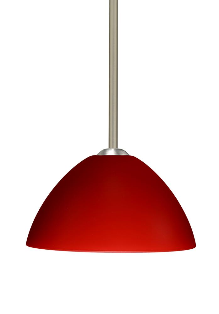 Besa Tessa Stem Pendant Satin Nickel Red Matte 1x75W Medium Base