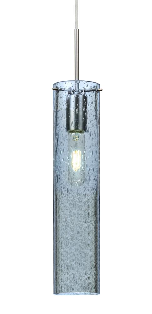 Besa, Juni 16 Pendant For Multiport Canopy, Blue Bubble, Satin Nickel, 1x60W Medium B