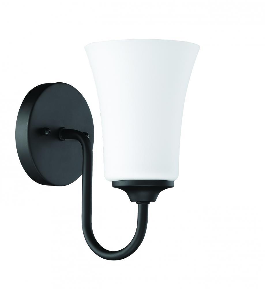 Gwyneth 1 Light Wall Sconce in Flat Black (White Glass)