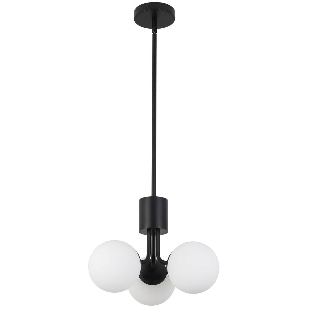 3 Light Halogen Pendant Matte Black with White Opal Glass