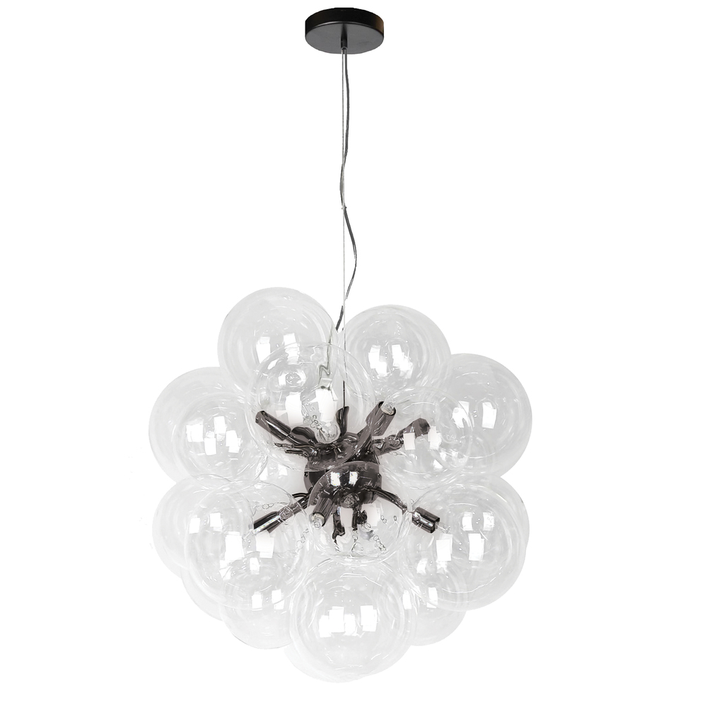 6 Light Halogen Pendant, Matte Black with Clear Glass