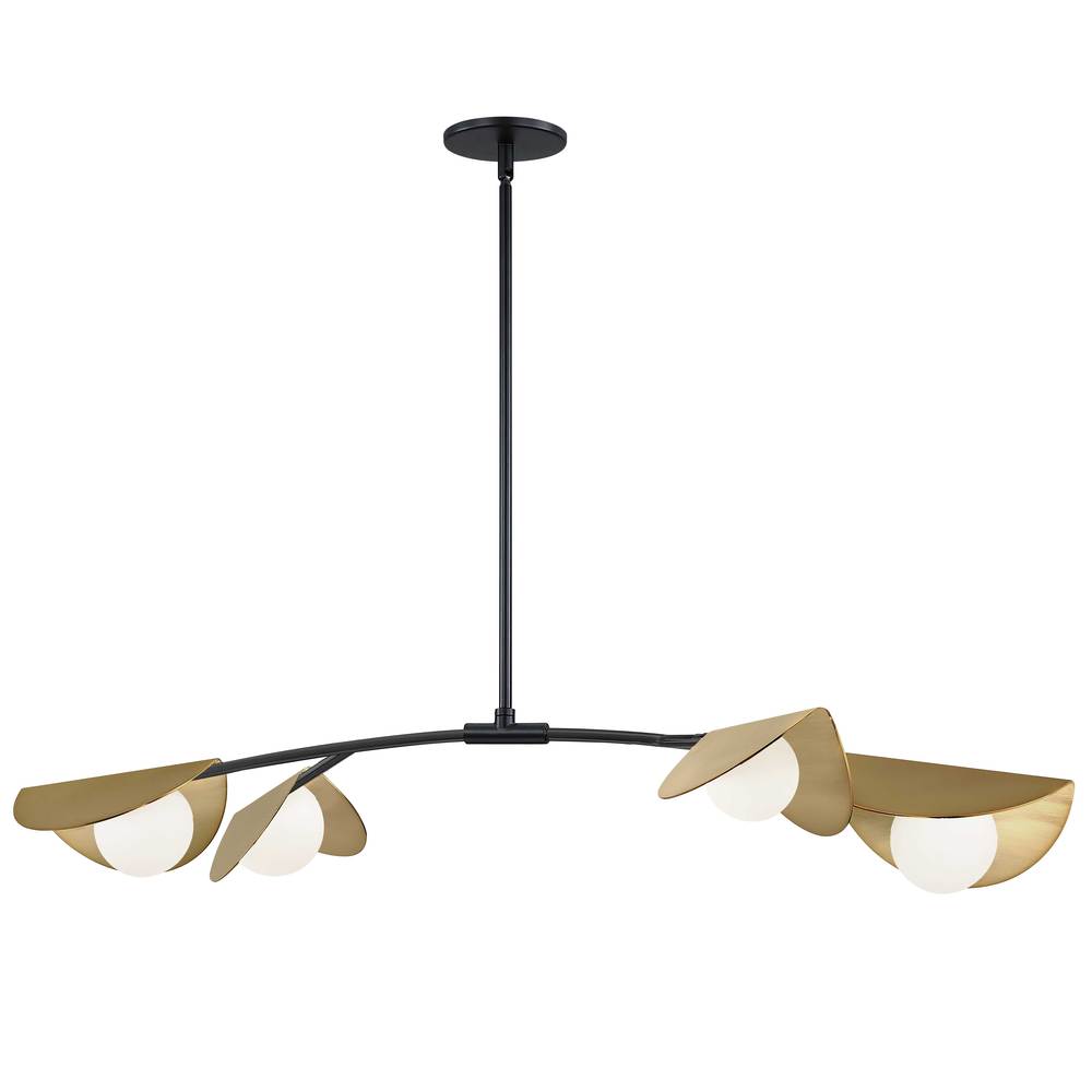 4 Light Halogen Horizontal Pendant Matte Black / Aged Brass with White Glass