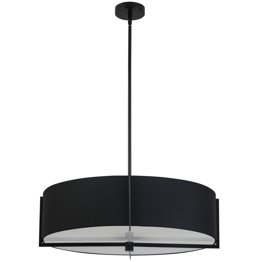 4 Light Incandescent Pendant, Matte Black with Black Shade