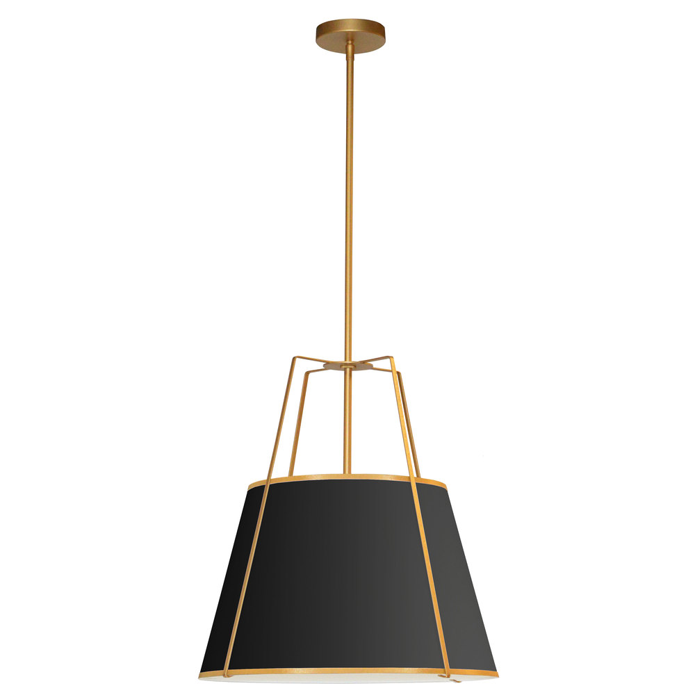 3 Light Trapezoid Pendant Gold/Black Shade w/ White Fabric Diffuser