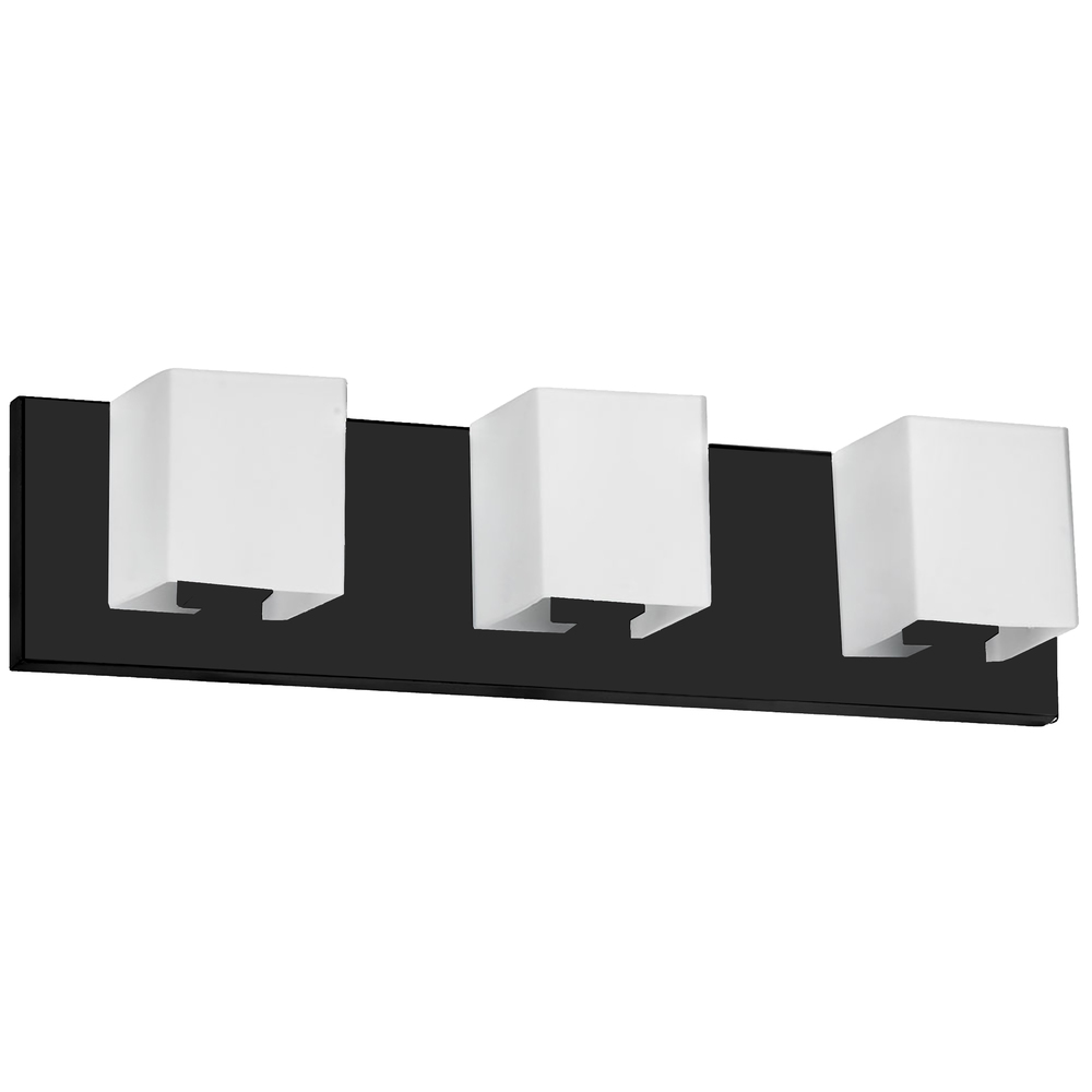 3 Light Halogen Vanity, Matte Black with White Glass