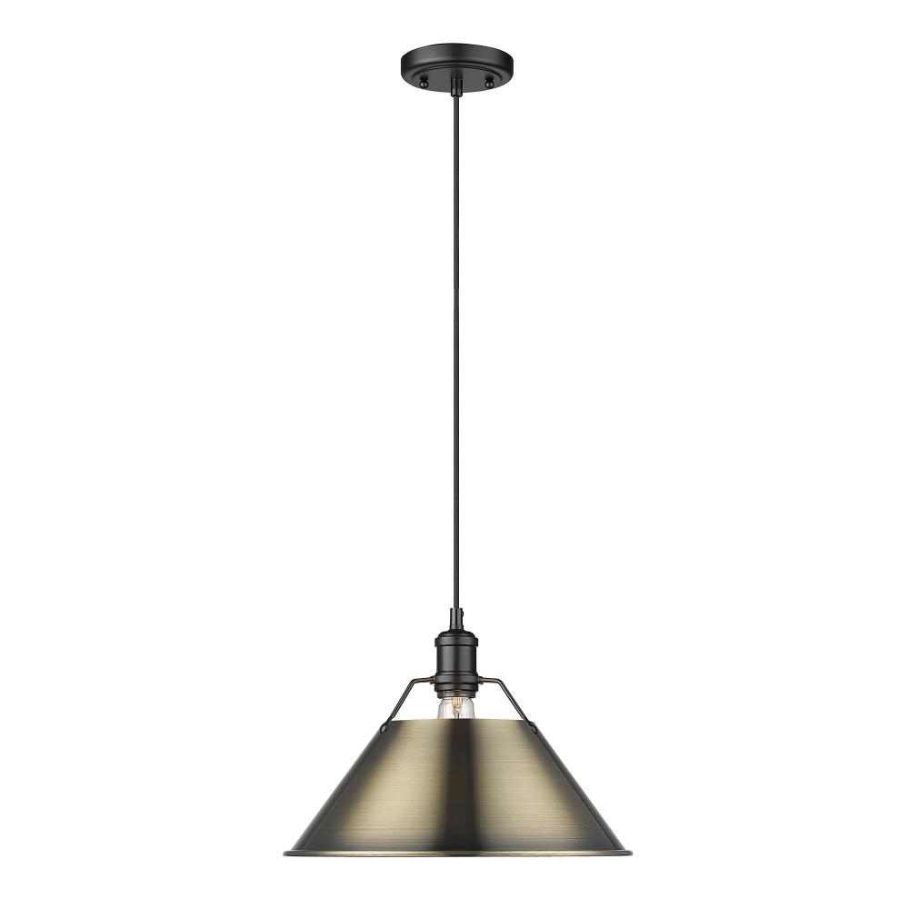 Orwell 14" Wide Large Pendant in Matte Black with Aged Brass