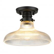 Golden Canada 0307-FM10 BLK-ROG - Clary Flush Mount - 10" in Matte Black with Ribbed Optic Glass Shade