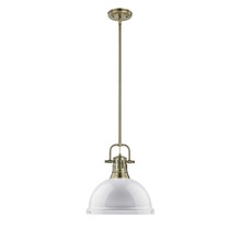 Golden Canada 3604-L AB-WH - Duncan 1 Light Pendant with Rod in Aged Brass with a White Shade