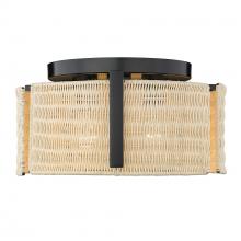 Golden Canada 7860-FM BLK-NW - Grove 3 Light Flush Mount in Matte Black with Natural Wicker Shade