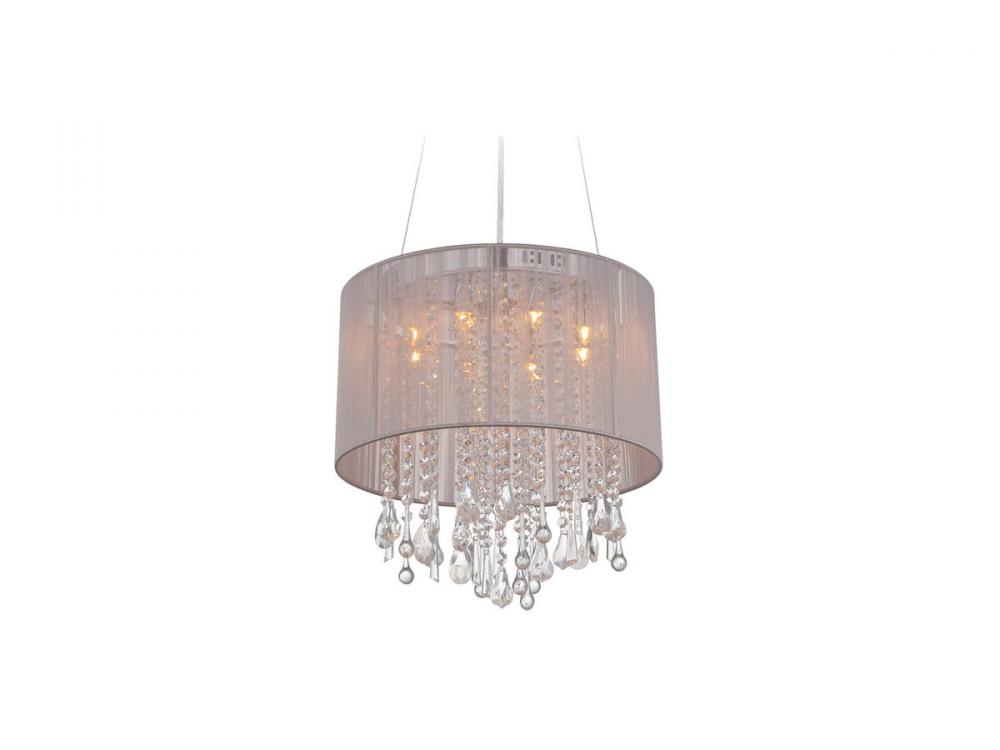 Beverly Dr. Collection Round Taupe Silk String Shade and Crystal Dual Mount