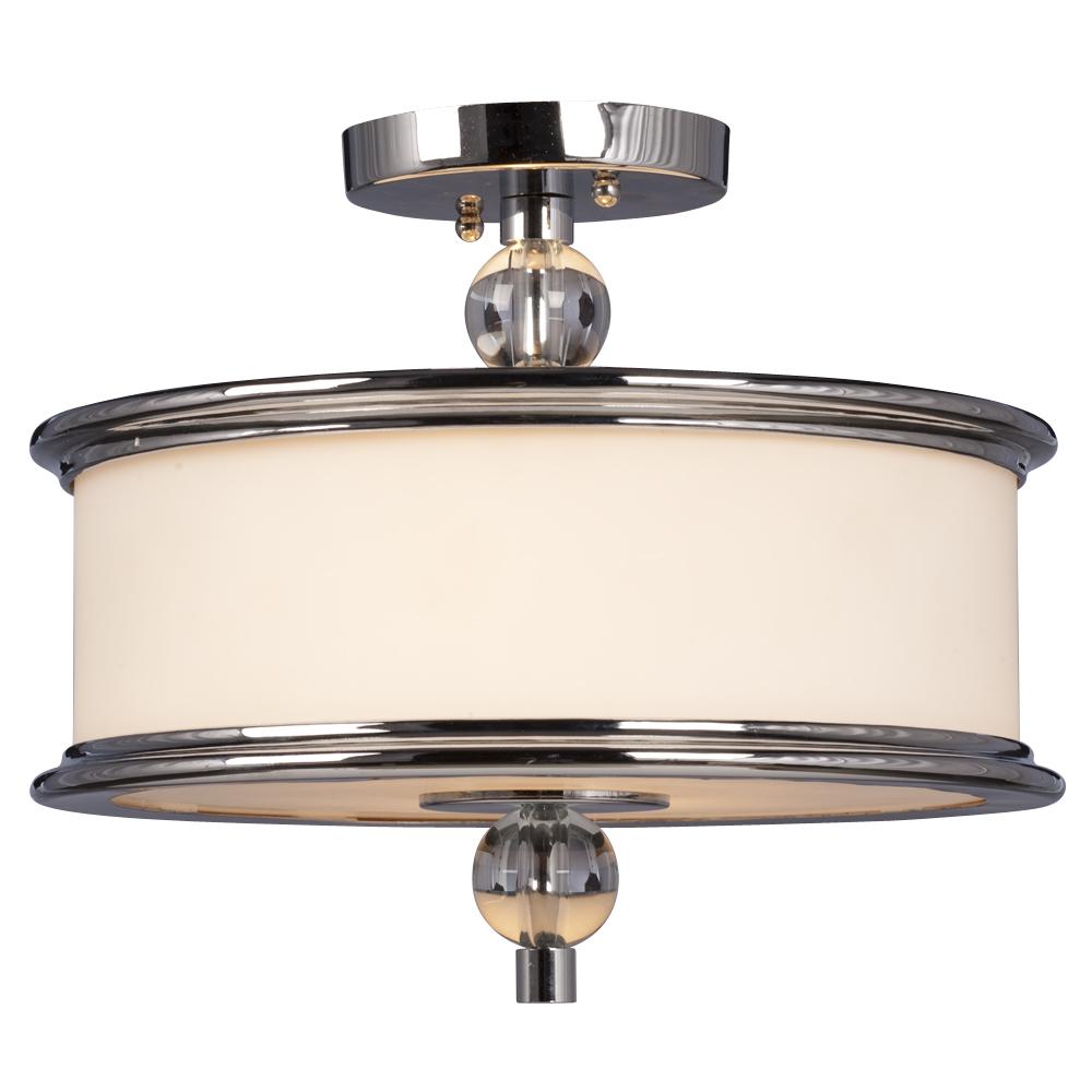 2-Light Semi-Flush Mount  - Polished Chrome with White Glass