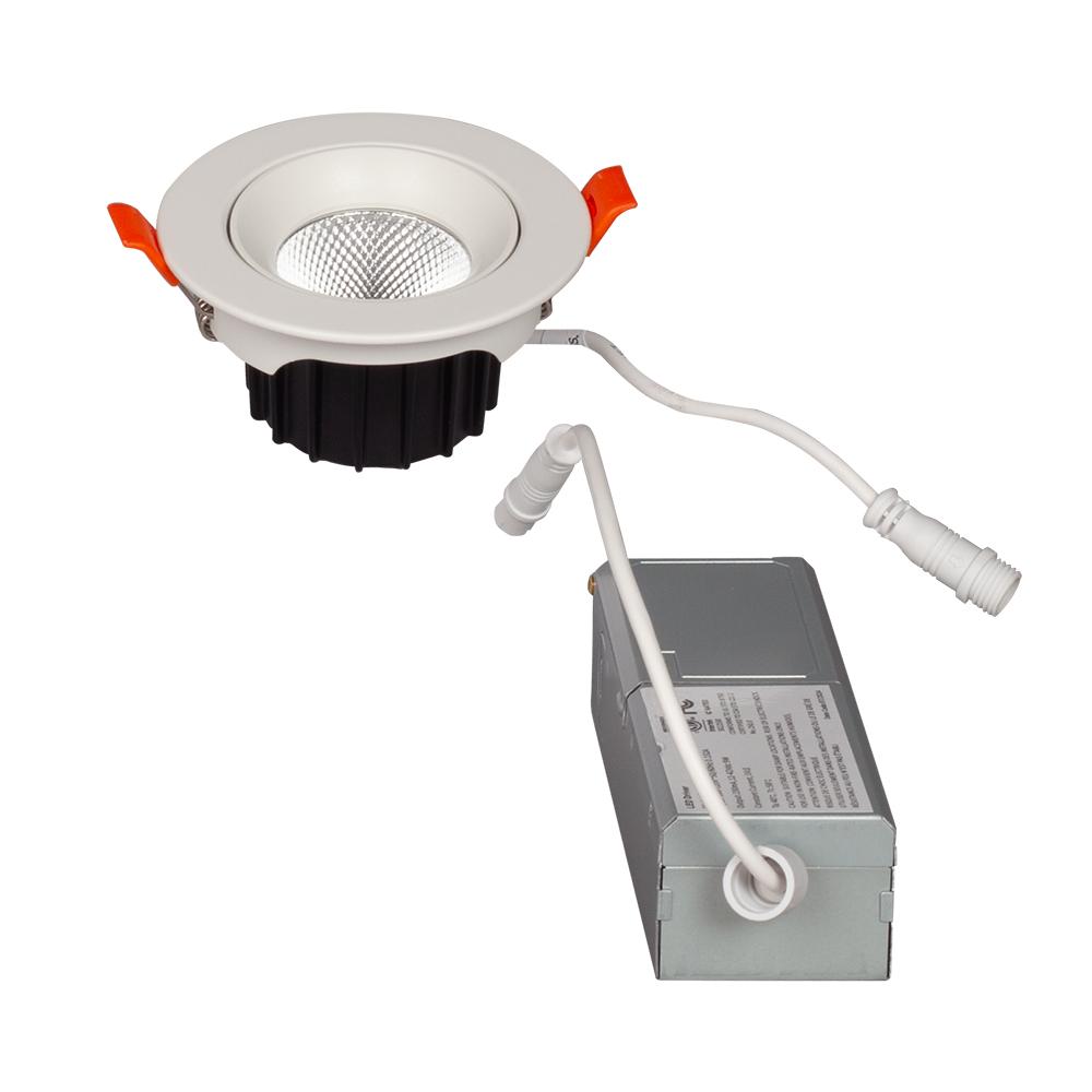 120V Dimmable 3" LED 8W White Gimbal Down Light 3000K IC Rated, FT6 Wire, Quick Connector