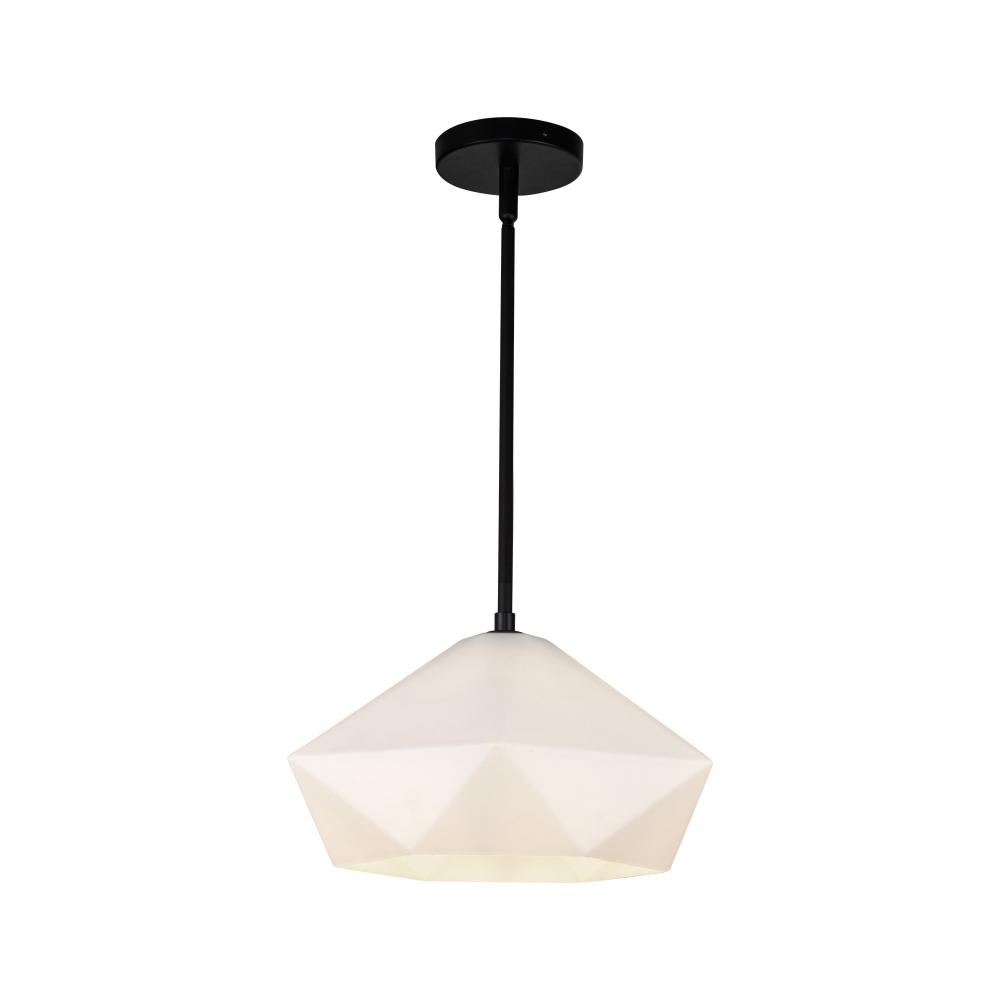 Krysta 14-in Matte Black/Opal Glass 1 Light Pendant