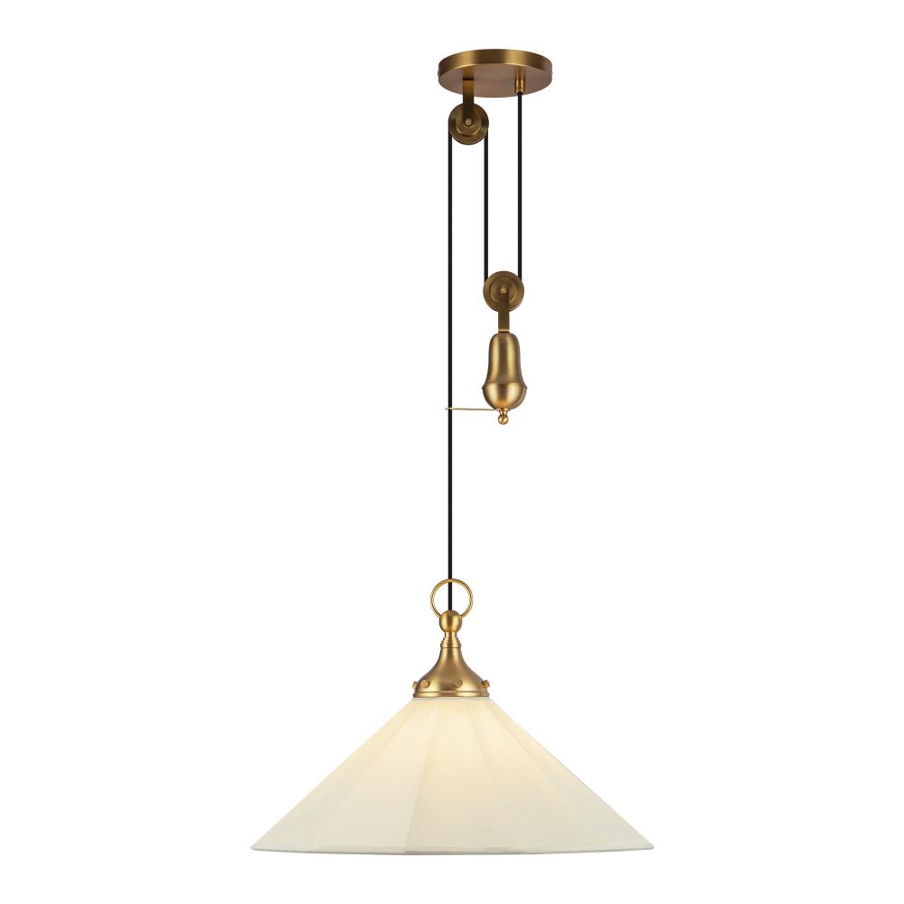 Ellen 20-in Brushed Gold/White Linen Socket Pendant