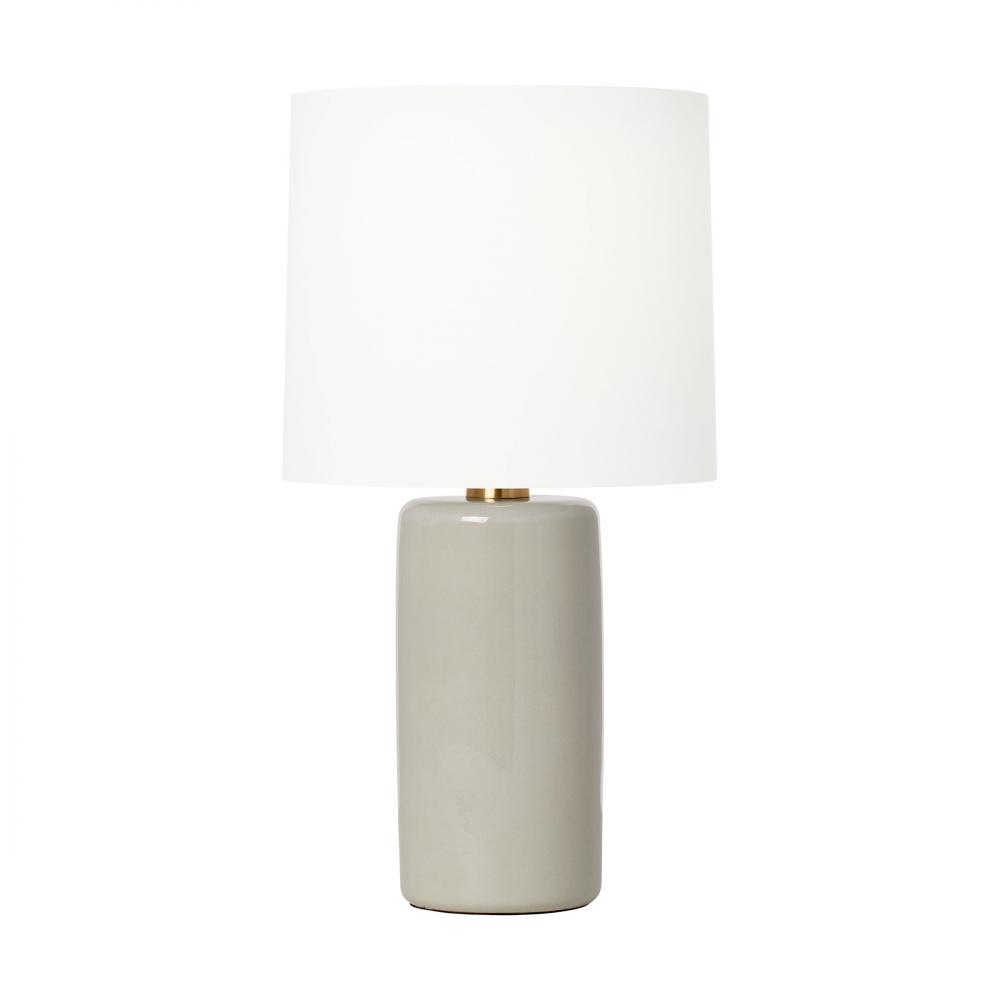 Barbara Barry Shanghai 1-Light Table Lamp in Shellish Grey Finish with White Linen Fabric Shade