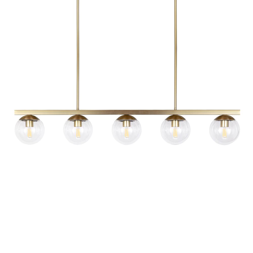 Eclipse - 5 Light Linear Pendant in Soft Gold with Clear Glass