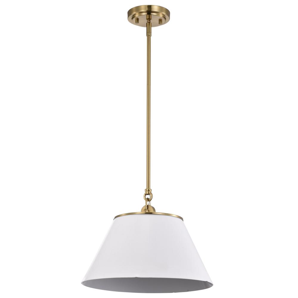 Dover; 1 Light; Medium Pendant; White with Vintage Brass