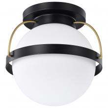 Nuvo 60/7771 - Lakeshore 1 Light Medium Flush; Matte Black & Natural Brass Finish; White Opal Glass