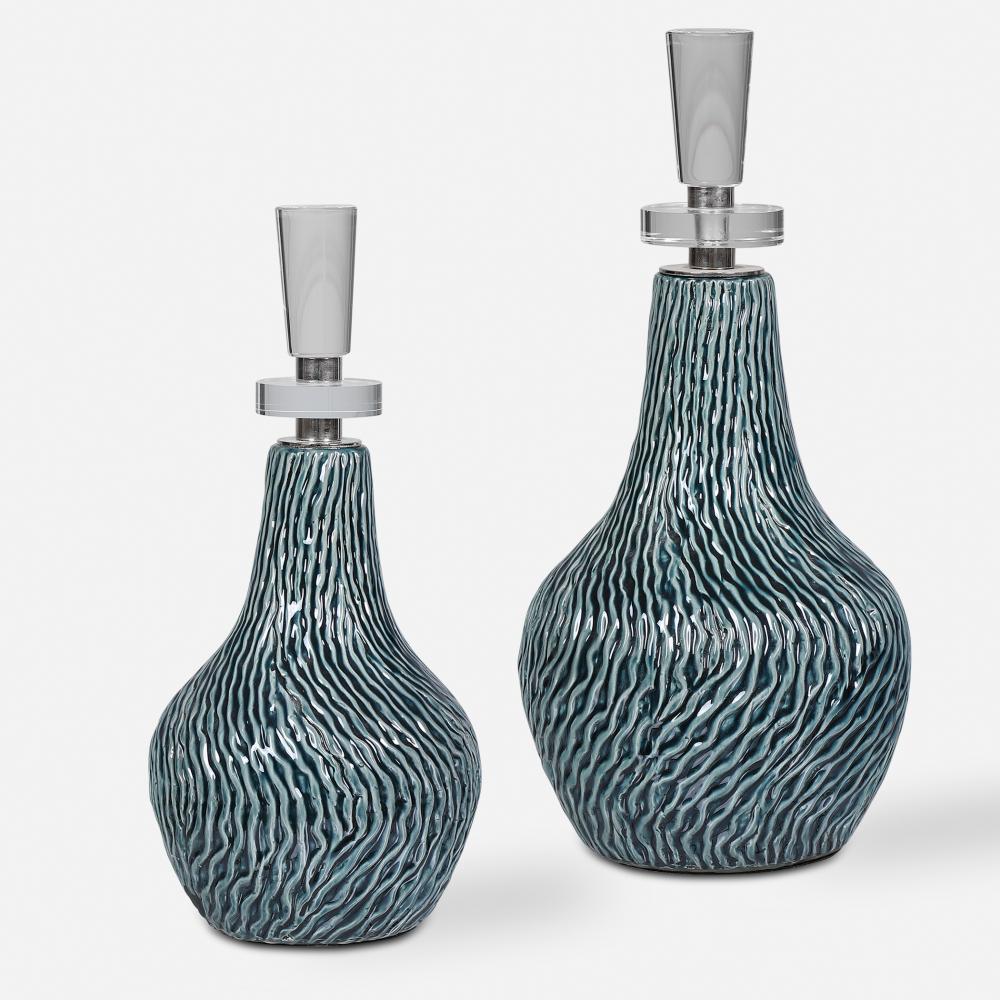 Almera Dark Teal Bottles, S/2